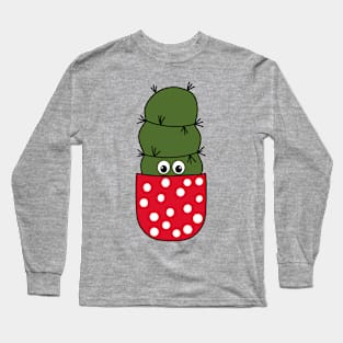 Cute Cactus Design #277: Chunky Cactus In Polka Dotted Pot Long Sleeve T-Shirt